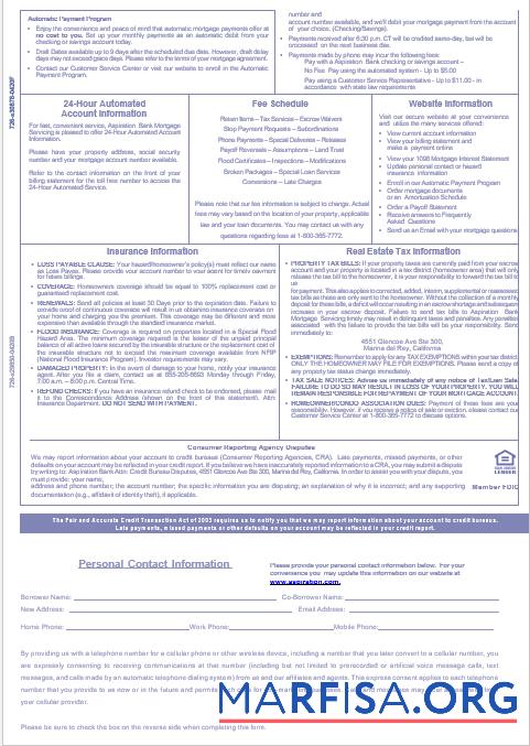 Realistic USA Aspiration bank mortgage statement in Word and PDF formats, 3 pages 3 download for verification